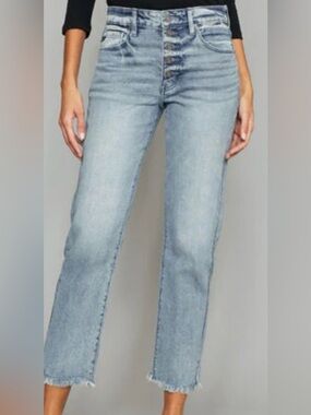 Just USA Light Blue Straight Distressed Hem Jeans Button-Fly size 10